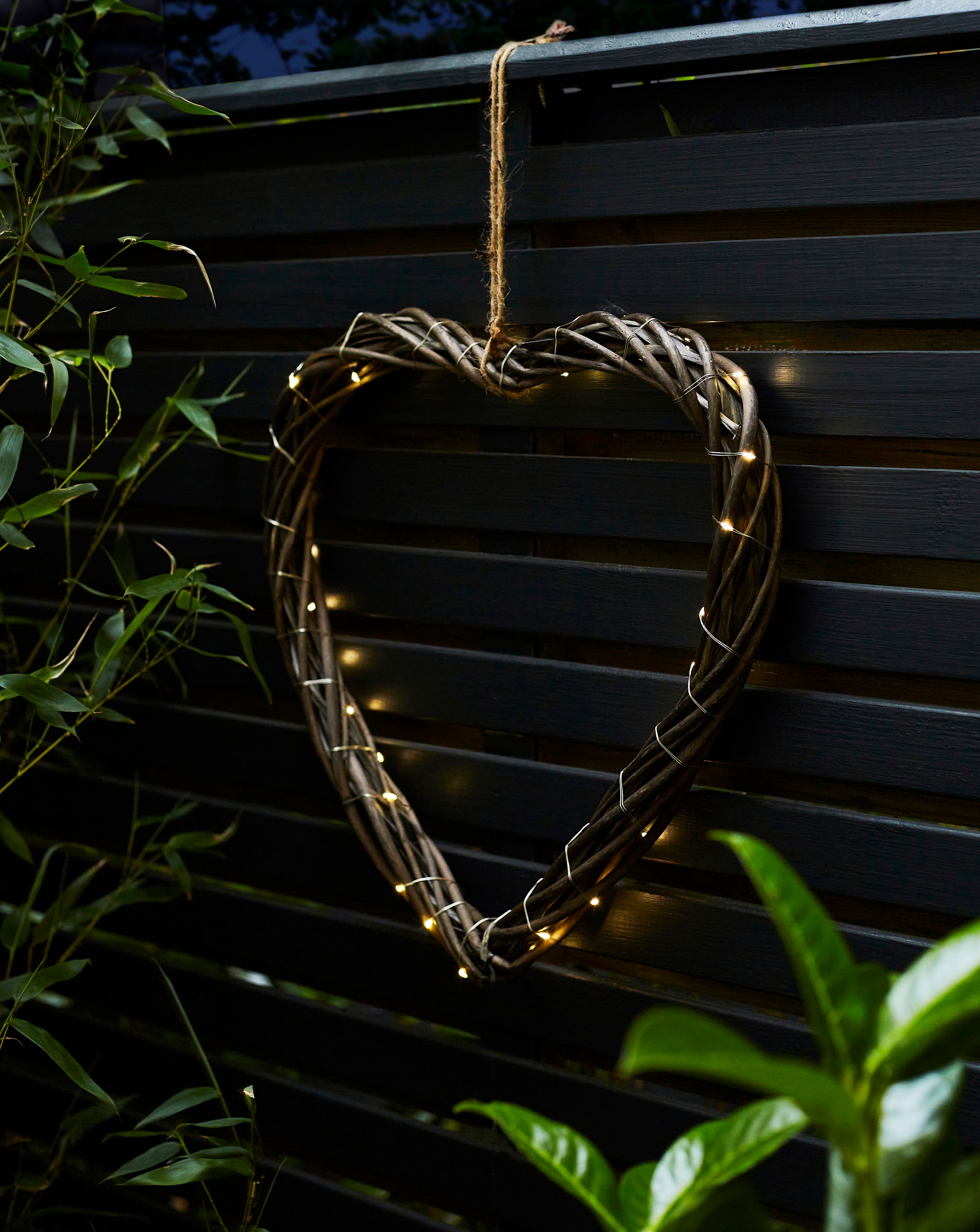 Outdoor Pre-Lit Wicker Heart Wreath