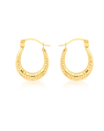 9ct Gold Patterned Creole Earrings