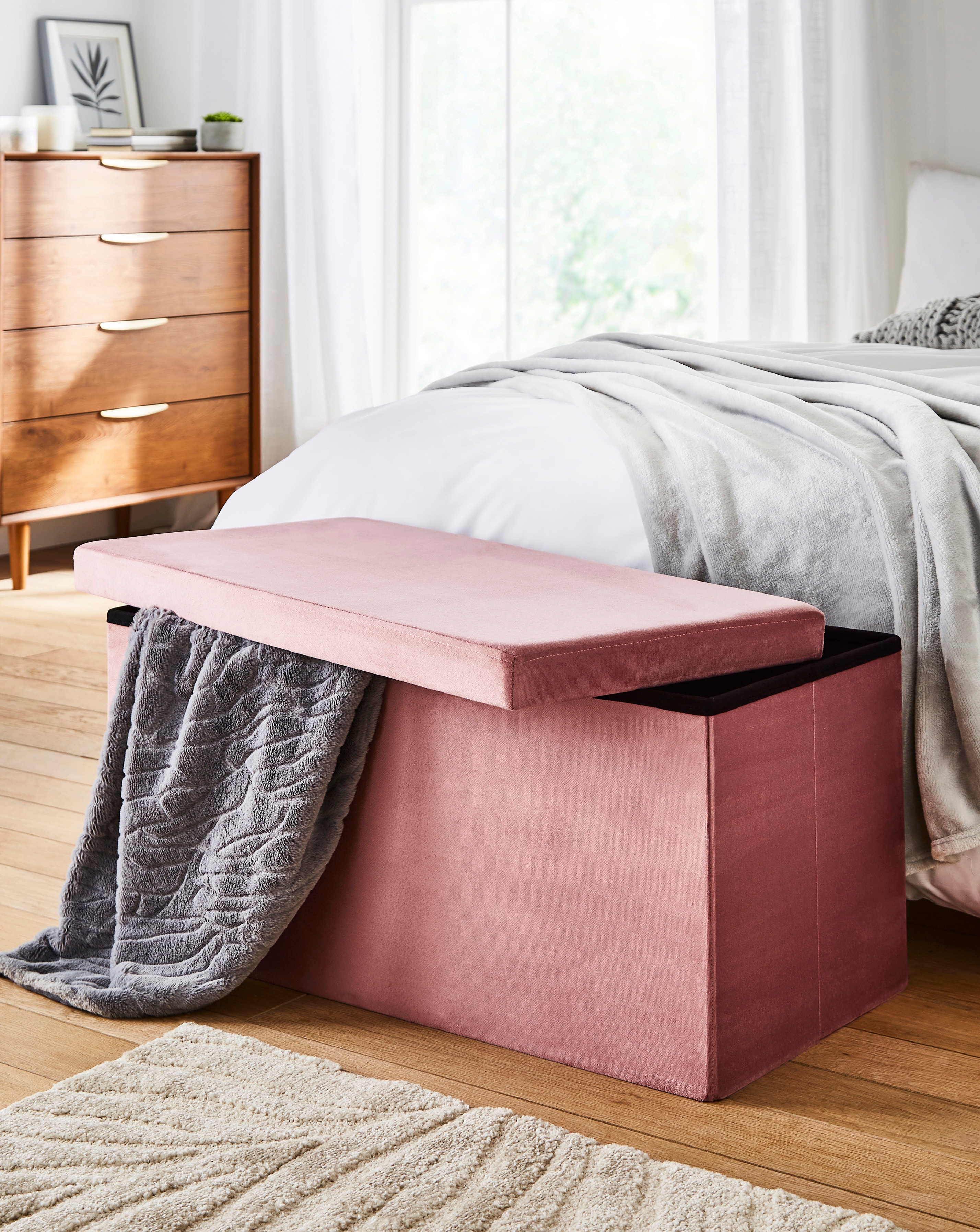 Velvet Foldable Storage Ottoman