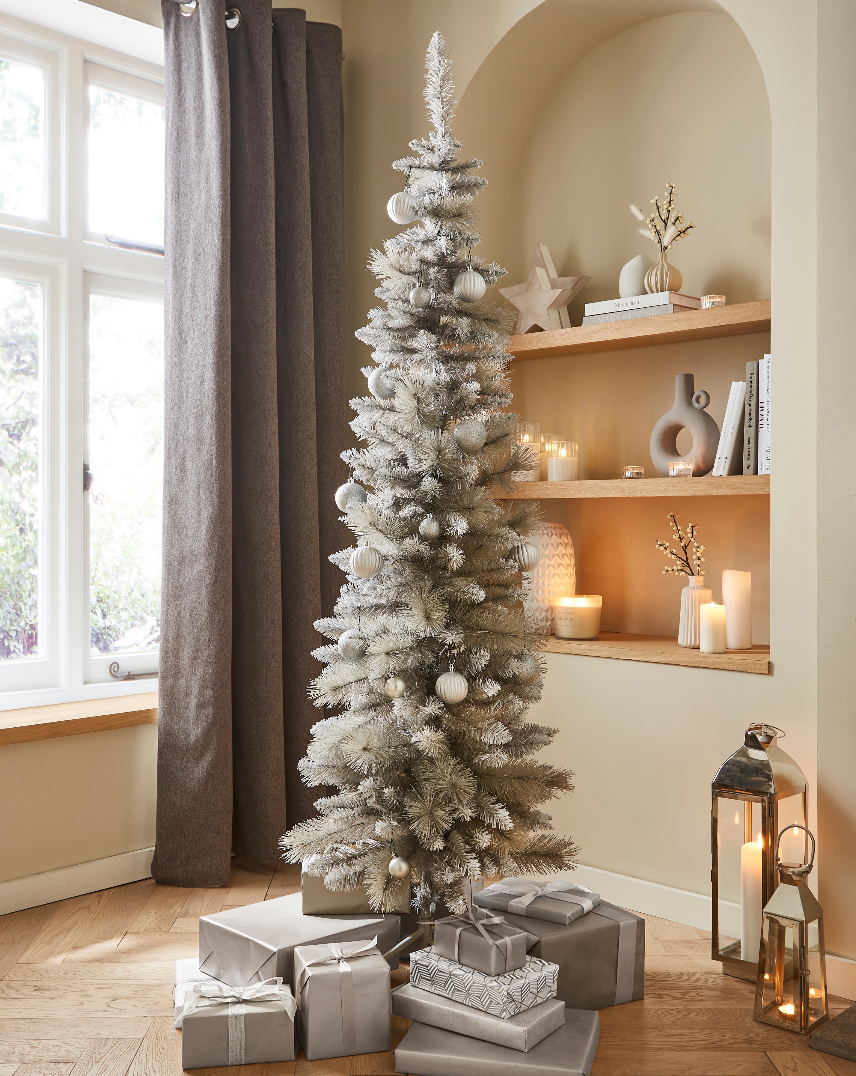 Grey Glitter Tipped Slim Christmas Tree