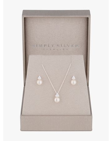 Simply Silver Sterling Silver 925 Freshwater Pearl Set - Gift Boxed