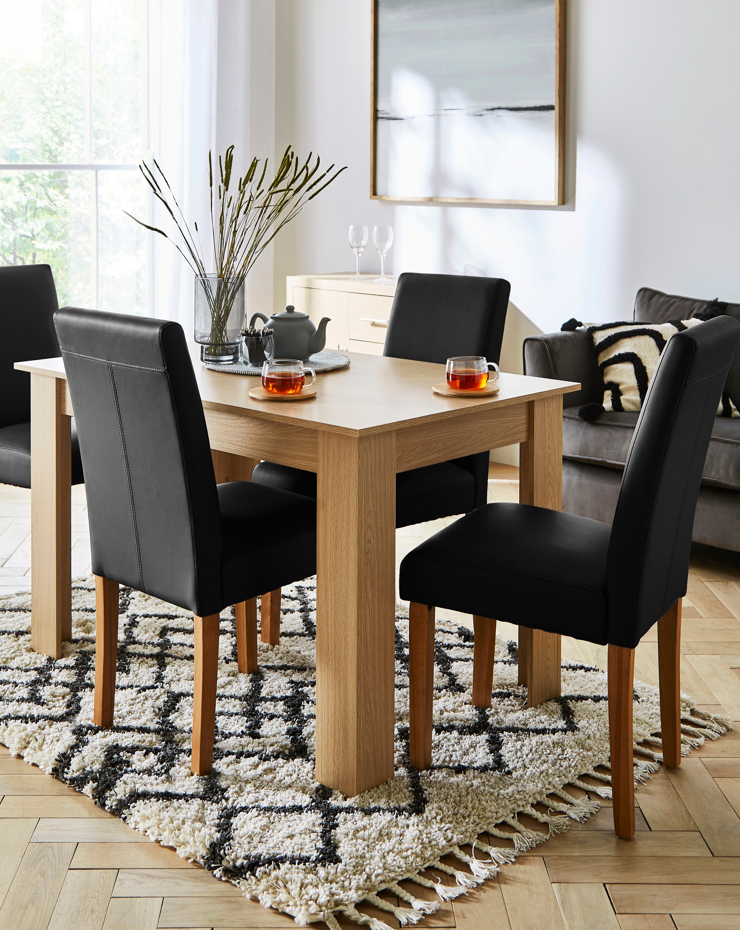 Dakota Table with 4 Ava Leather Chairs