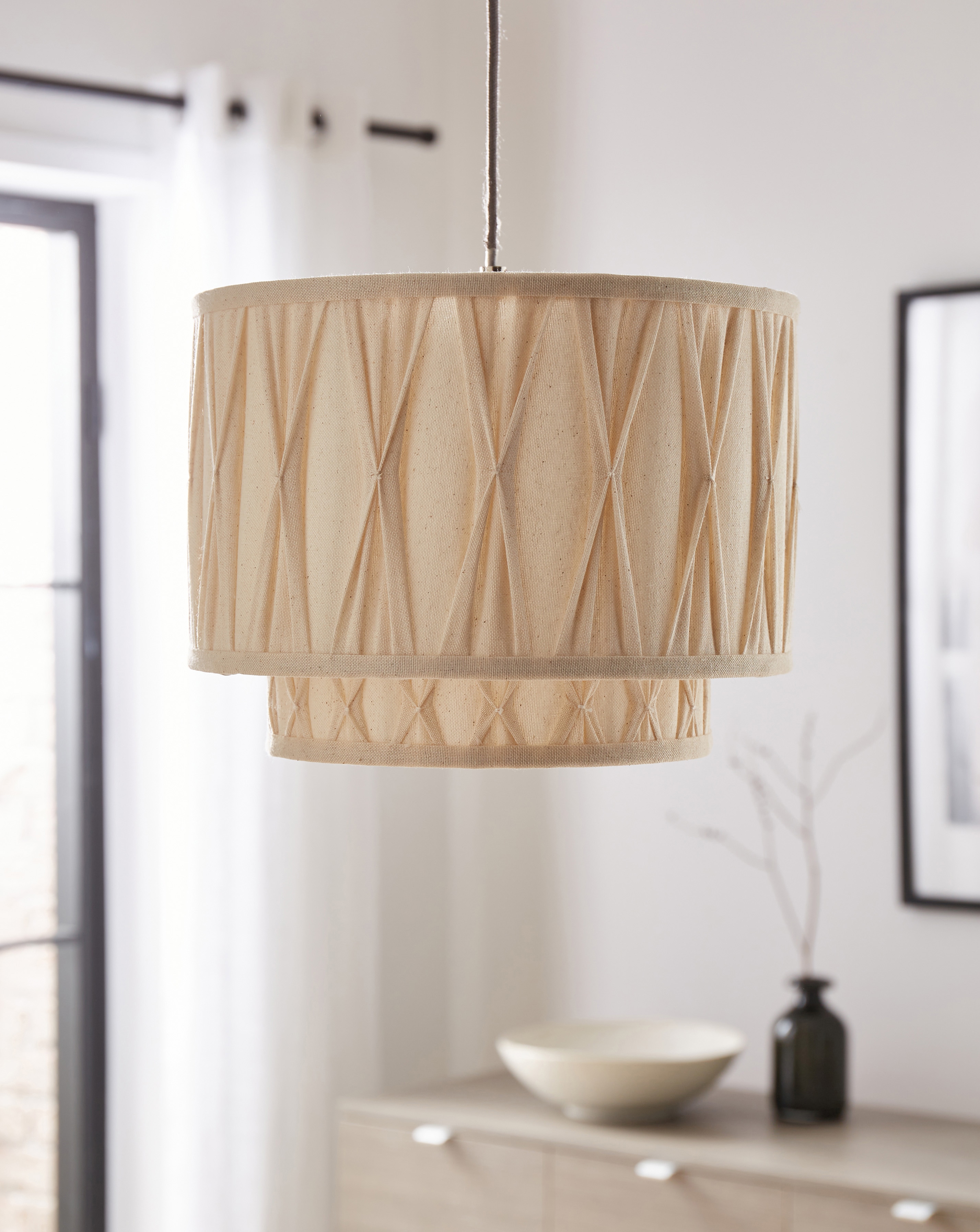 Natural 2 Tier Linen Pinch Pleat Shade