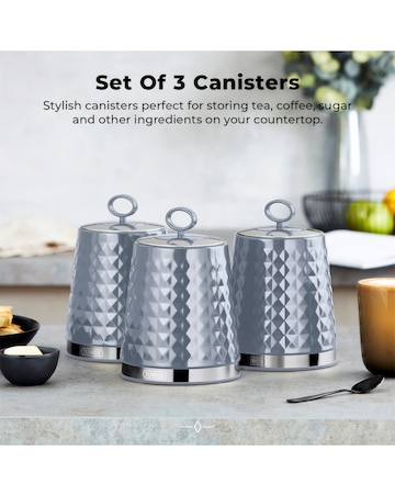 Tower Solitaire Set Of 3 Canisters - Grey