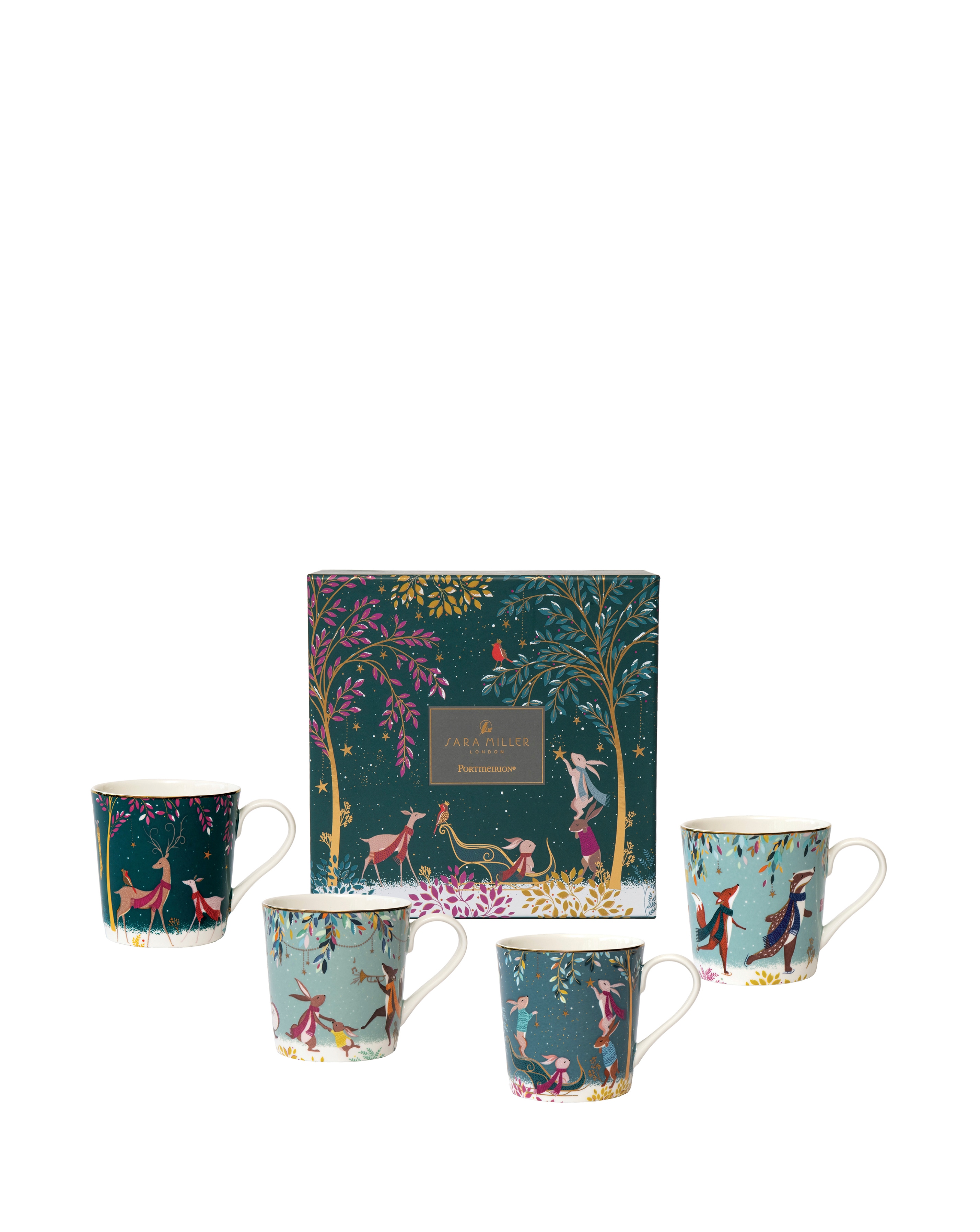 Sara Miller Woodland Tales Set of 4 Mugs