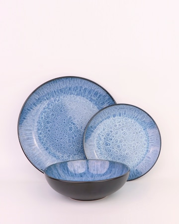 Waterside Blue Reactive Glaze 12 Piece Diner Set