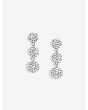 Jon Richard Rhodium Plated Cubic Zirconia Mini Flower Drop Earrings