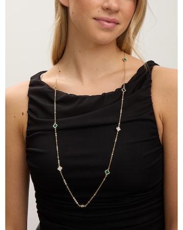 Jon Richard Gold Plated Malachite Clover Station Rope Necklace