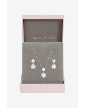 Jon Richard Rhodium Plated and Cubic Zirconia Double Halo Drop Set - Gift Box