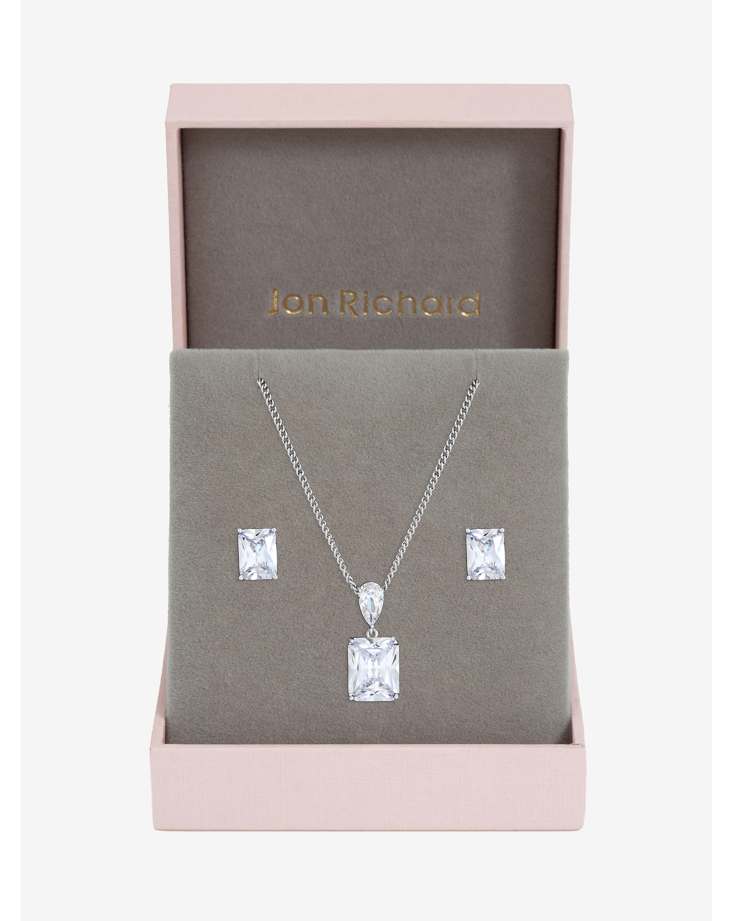 Rhodium Plated Crystal Pendant Set