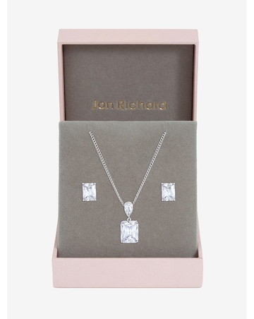 Jon Richard Rhodium Plated Crystal Open Stone Pendant Set - Gift Box