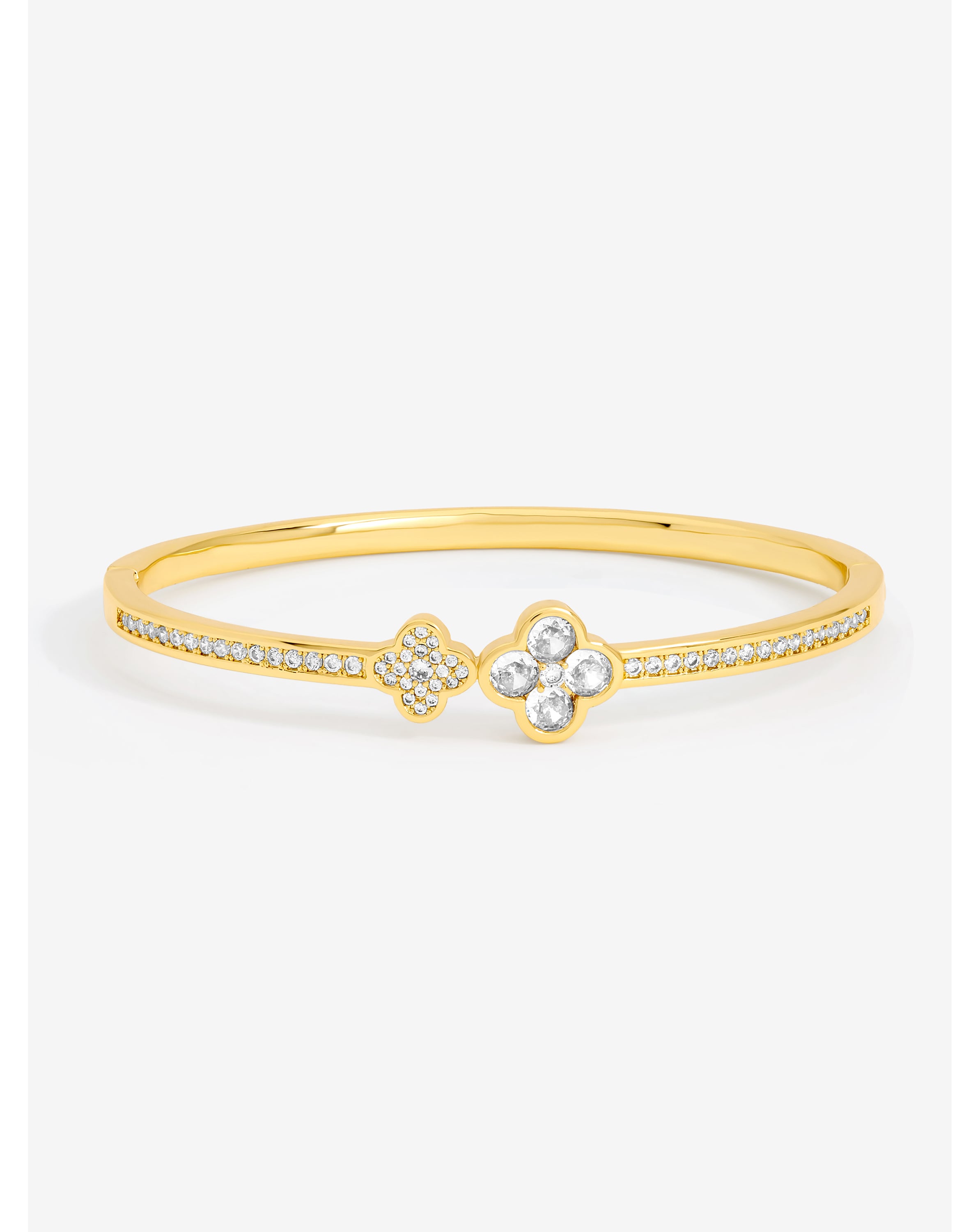 Gold Plated Pave Clover Bangle