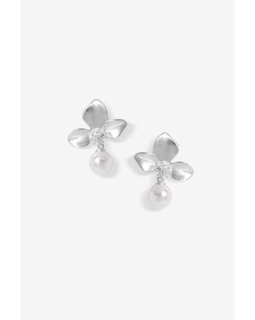 Jon Richard Satin Floral Pearl Earrings
