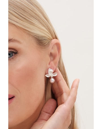 Jon Richard Satin Floral Pearl Earrings