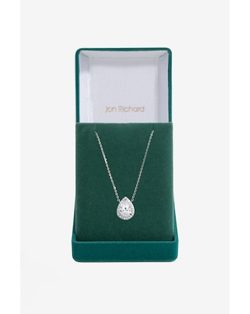 Jon Richard Rhodium Plated Cubic Zirconia Crystal Peardrop Pendant - Gift Boxed