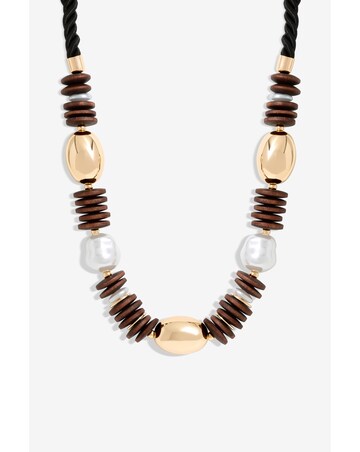 Mood Gold Wood And Pearl Stacker Statement Necklace