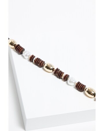 Mood Gold Wood And Pearl Stacker Statement Necklace