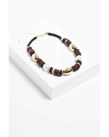 Mood Gold Wood And Pearl Stacker Statement Necklace