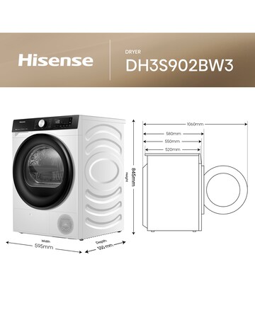 Hisense 3S Series DH3S902BW3 WiFi-enabled 9kg Heat Pump Tumble Dryer - White