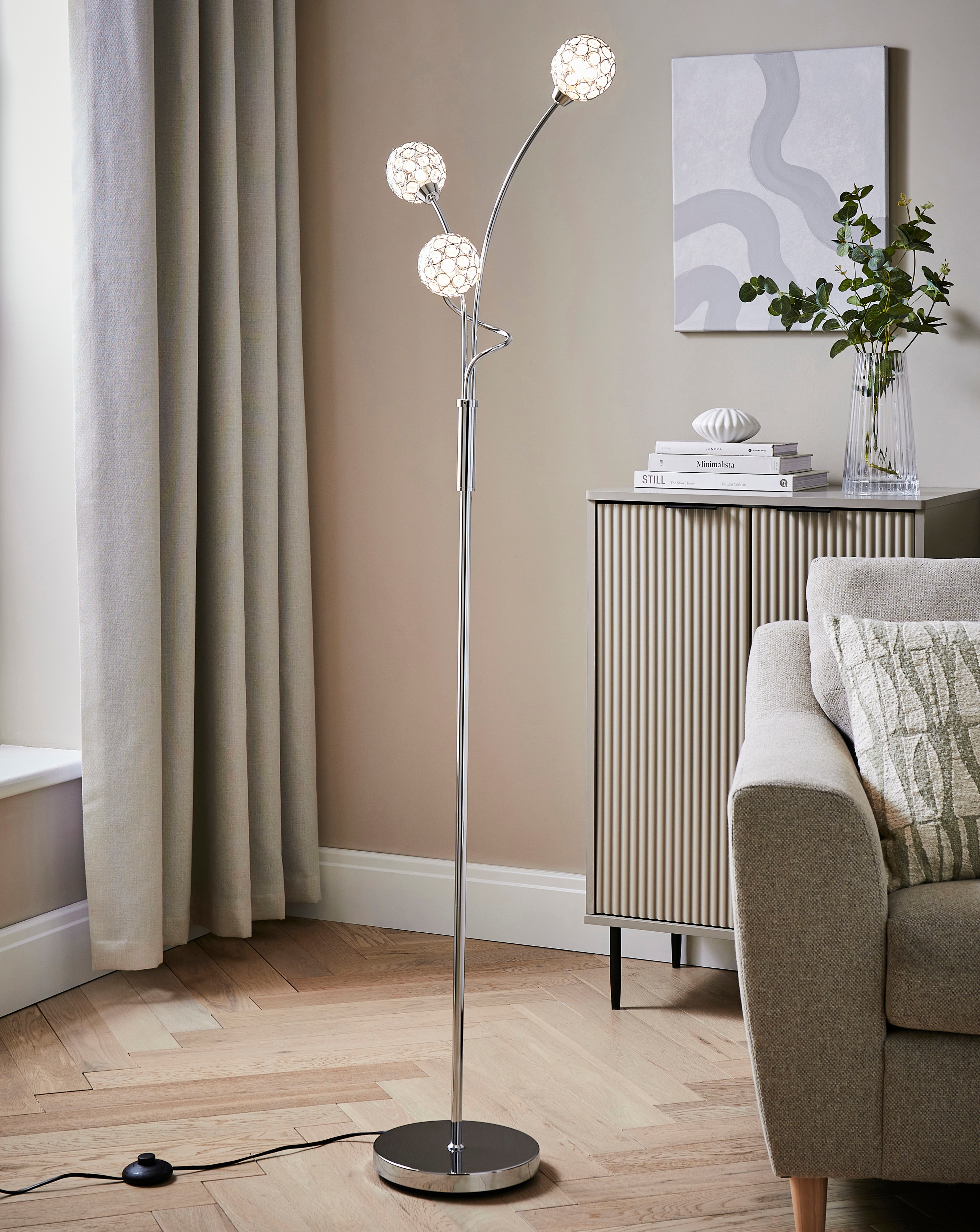 3 Light Acrylic Chrome Floor Lamp