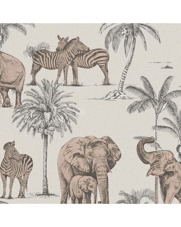 Fresco Kenya Safari Rose Gold Animal Wallpaper
