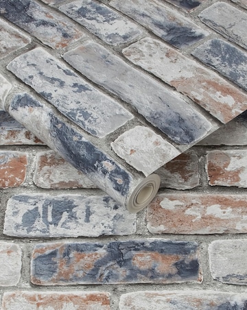 Fresco Navy/Red Industrial Distressed Brick Wallpaper