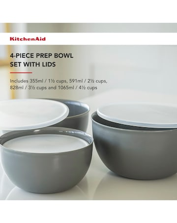 KitchenAid Set of 4 Meal Prep Bowls with Lids, Charcoal Grey