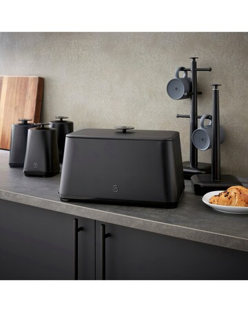 Swan Stealth 4 Piece Bread Bin and Canister Set Black