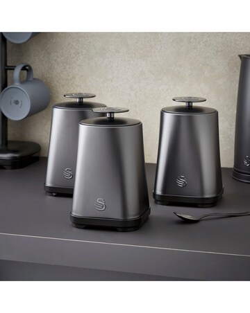 Swan Stealth 4 Piece Bread Bin and Canister Set Black