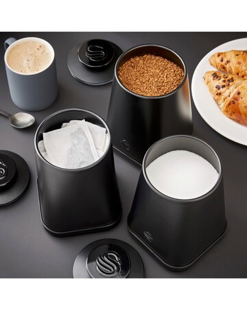 Swan Stealth 4 Piece Bread Bin and Canister Set Black