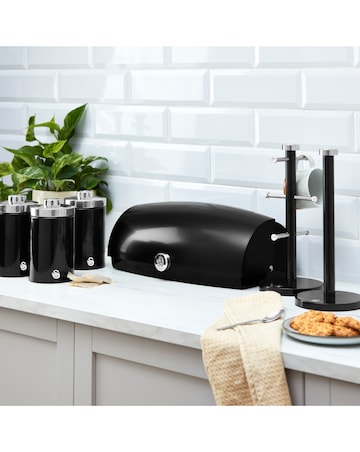 Swan Townhouse 4 Piece Bread Bin and Canister Set Black