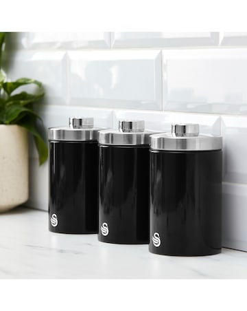 Swan Townhouse 4 Piece Bread Bin and Canister Set Black