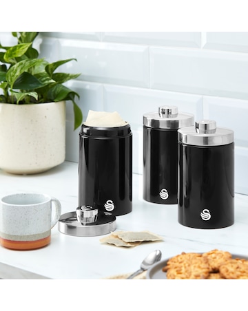 Swan Townhouse 4 Piece Bread Bin and Canister Set Black