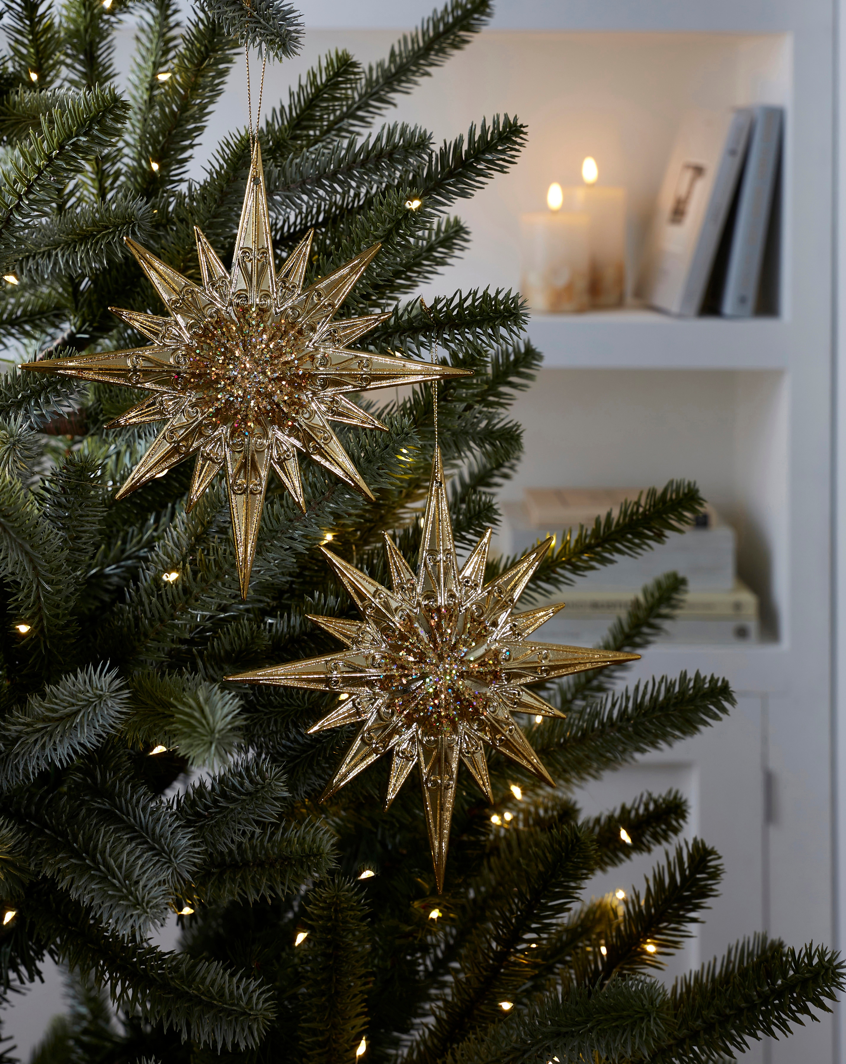 Gisela Graham 2 Glitter Starburst Decs