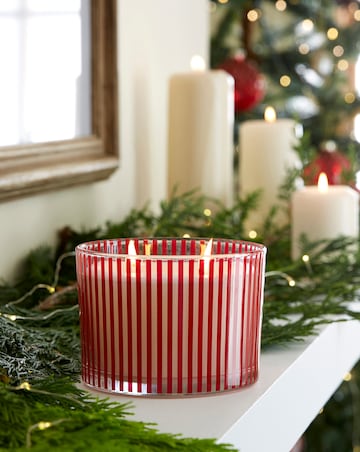 Merry Berries & Bows Striped Glass Candle