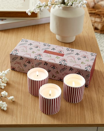 Merry Berries & Bows 3 Votive Ceramic Striped Giftset