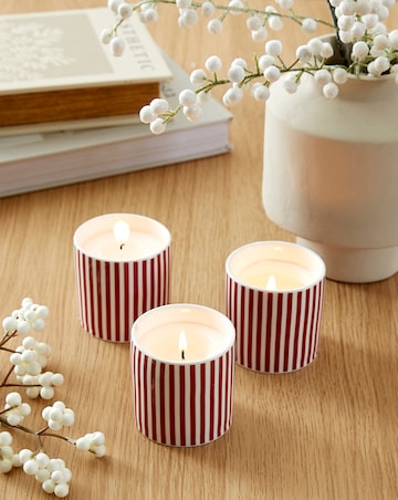 Merry Berries & Bows 3 Votive Ceramic Striped Giftset