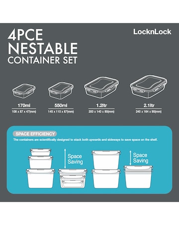 LocknLock 4 Piece Nestable Container Rectangular Set