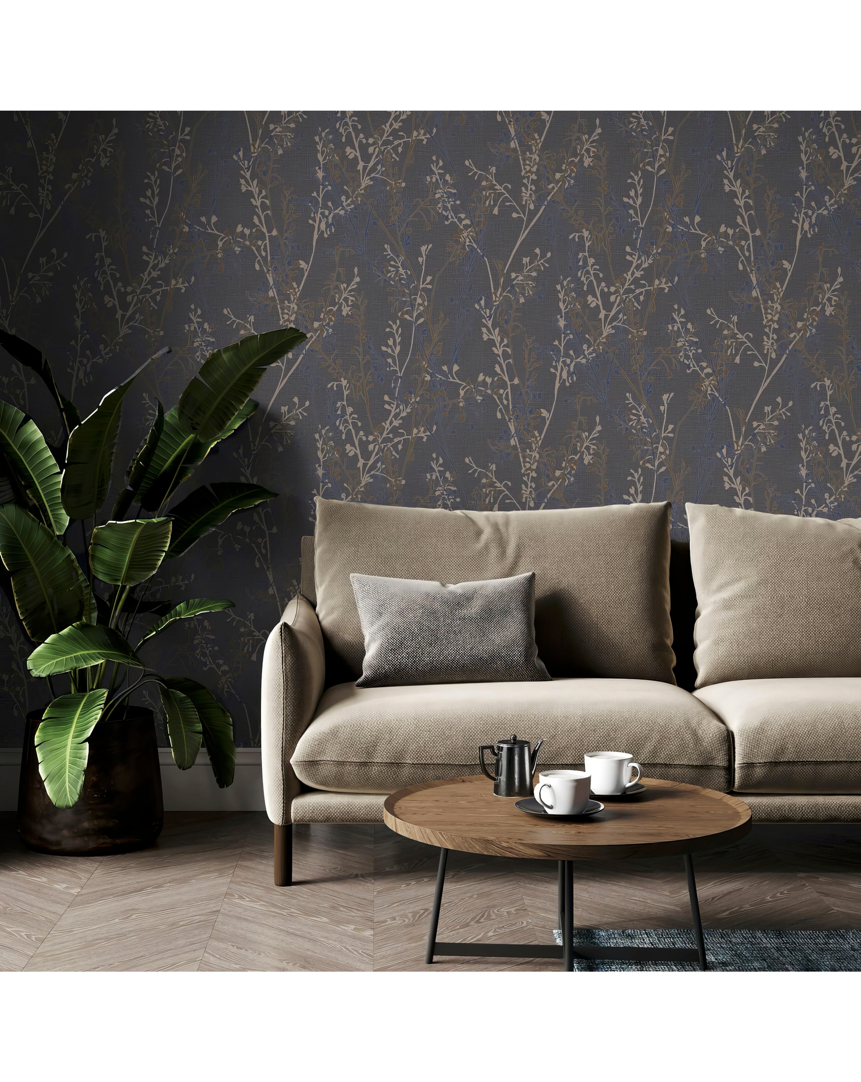 Boutique Breeze Sprig Blue Wallpaper