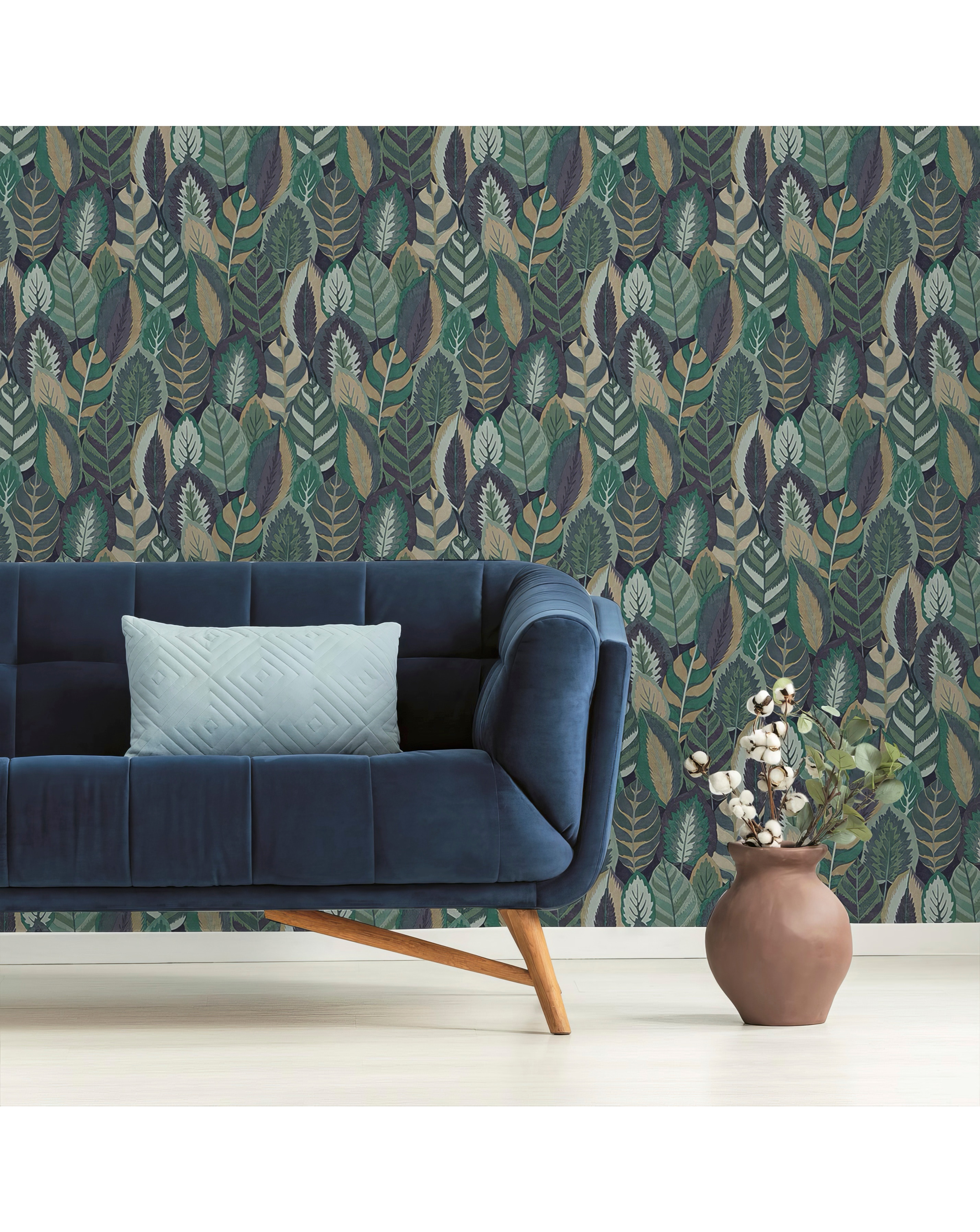 Sublime Arty Leaves Blue Wallpaper