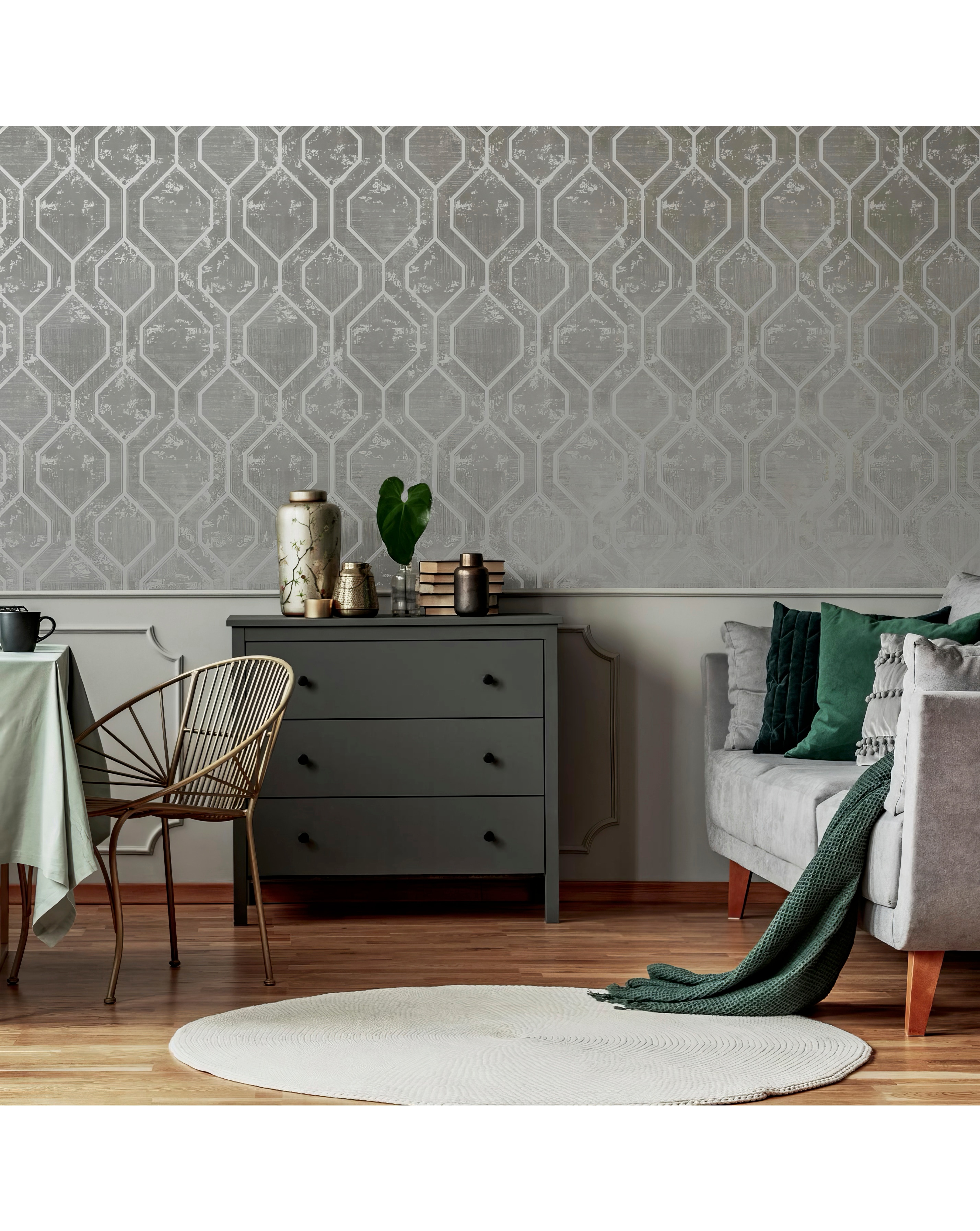 Superfresco Geometric Silver Wallpaper