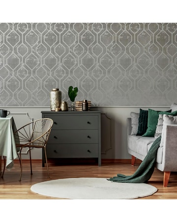 Superfresco Armature Geometric Grey Silver Wallpaper