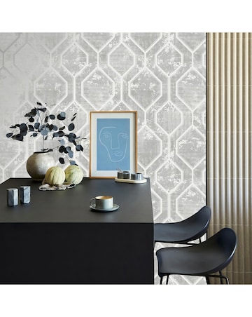 Superfresco Armature Geometric Grey Silver Wallpaper