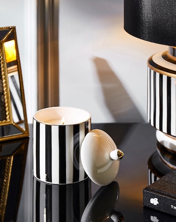 Joanna Hope Striped Black Lily & Pomegranate Ceramic Candle