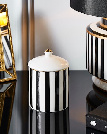 Joanna Hope Striped Black Lily & Pomegranate Ceramic Candle