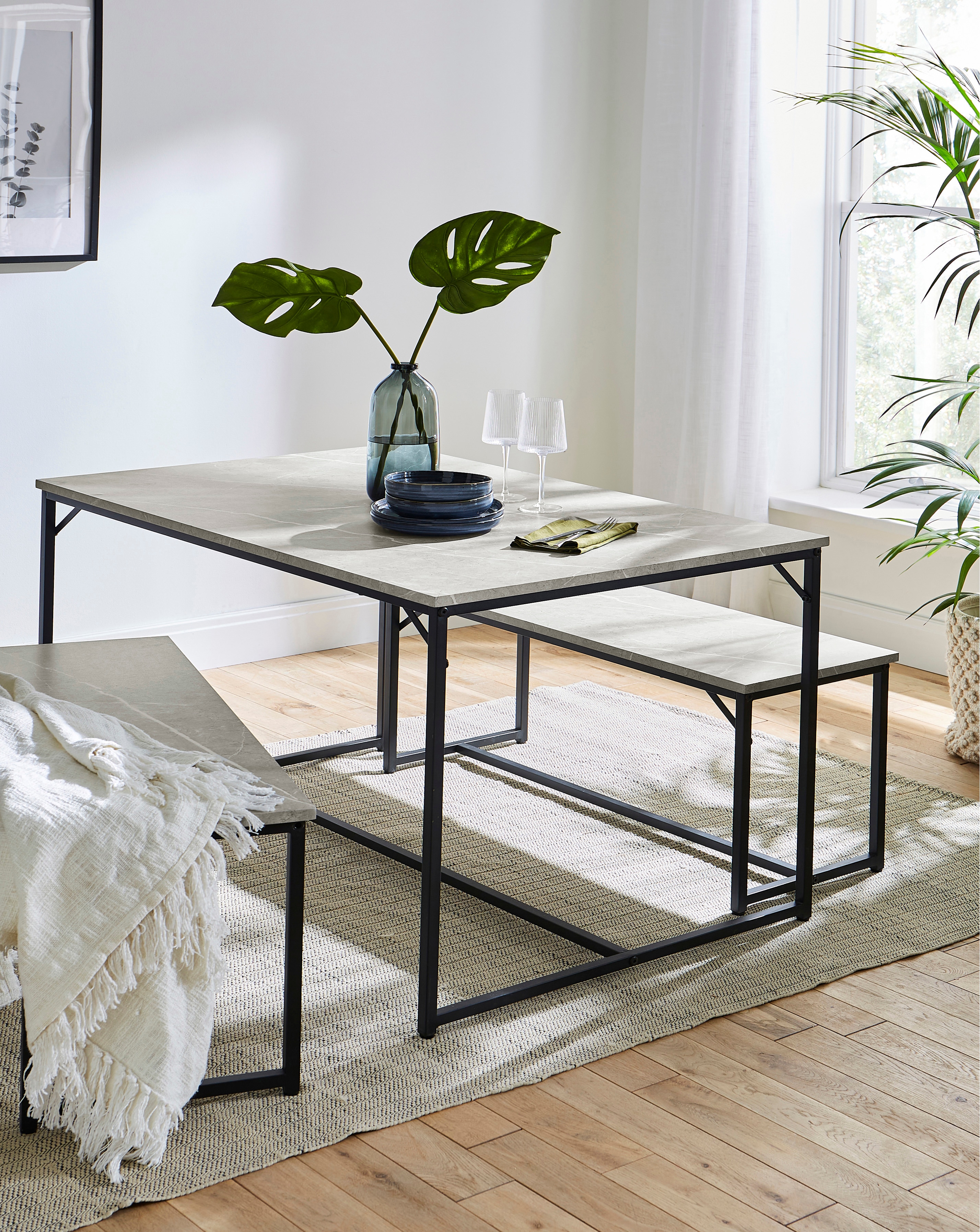 Mason Compact Dining Set with 2 Benches