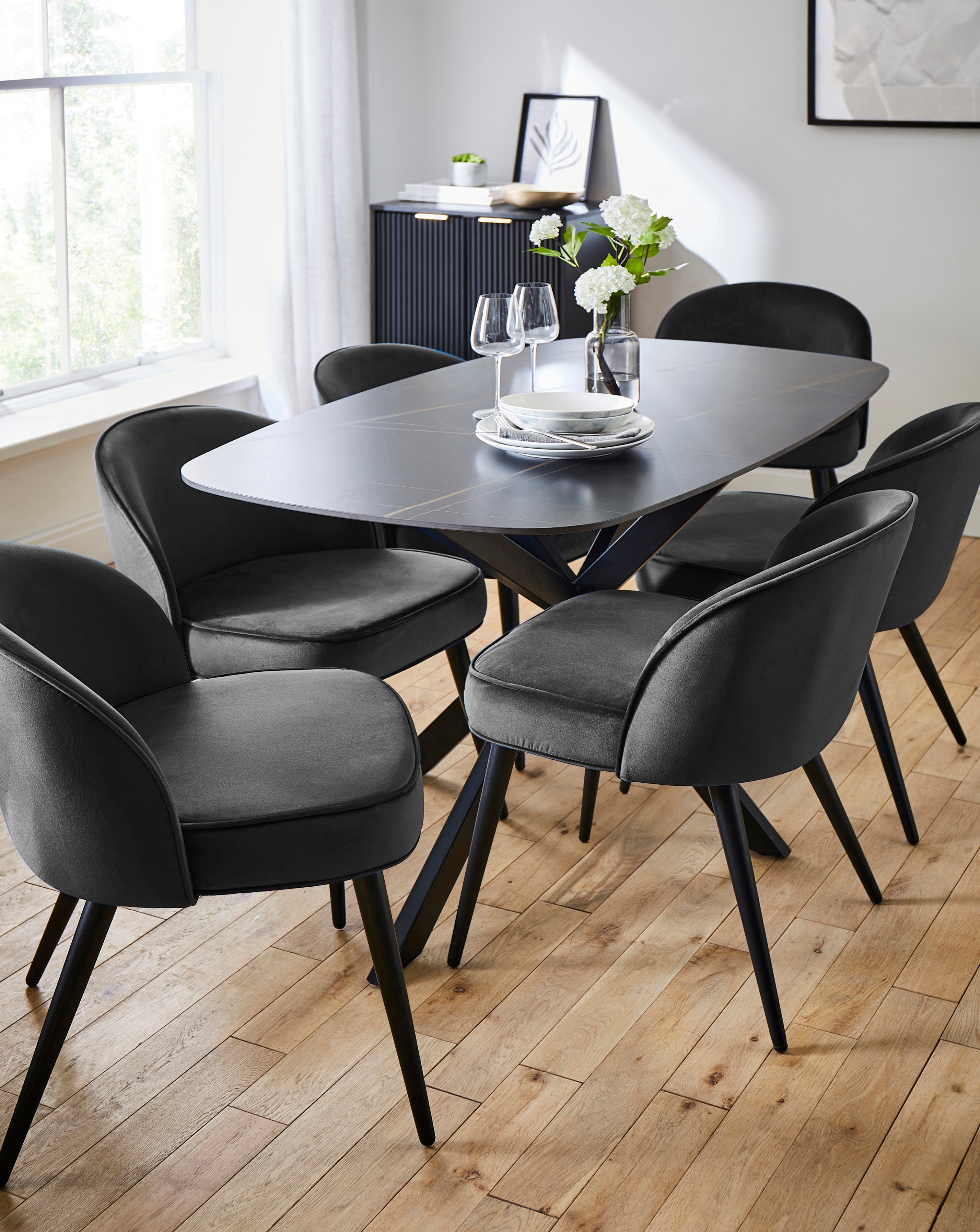 Brock Table with 6 Emilie Velvet Chairs