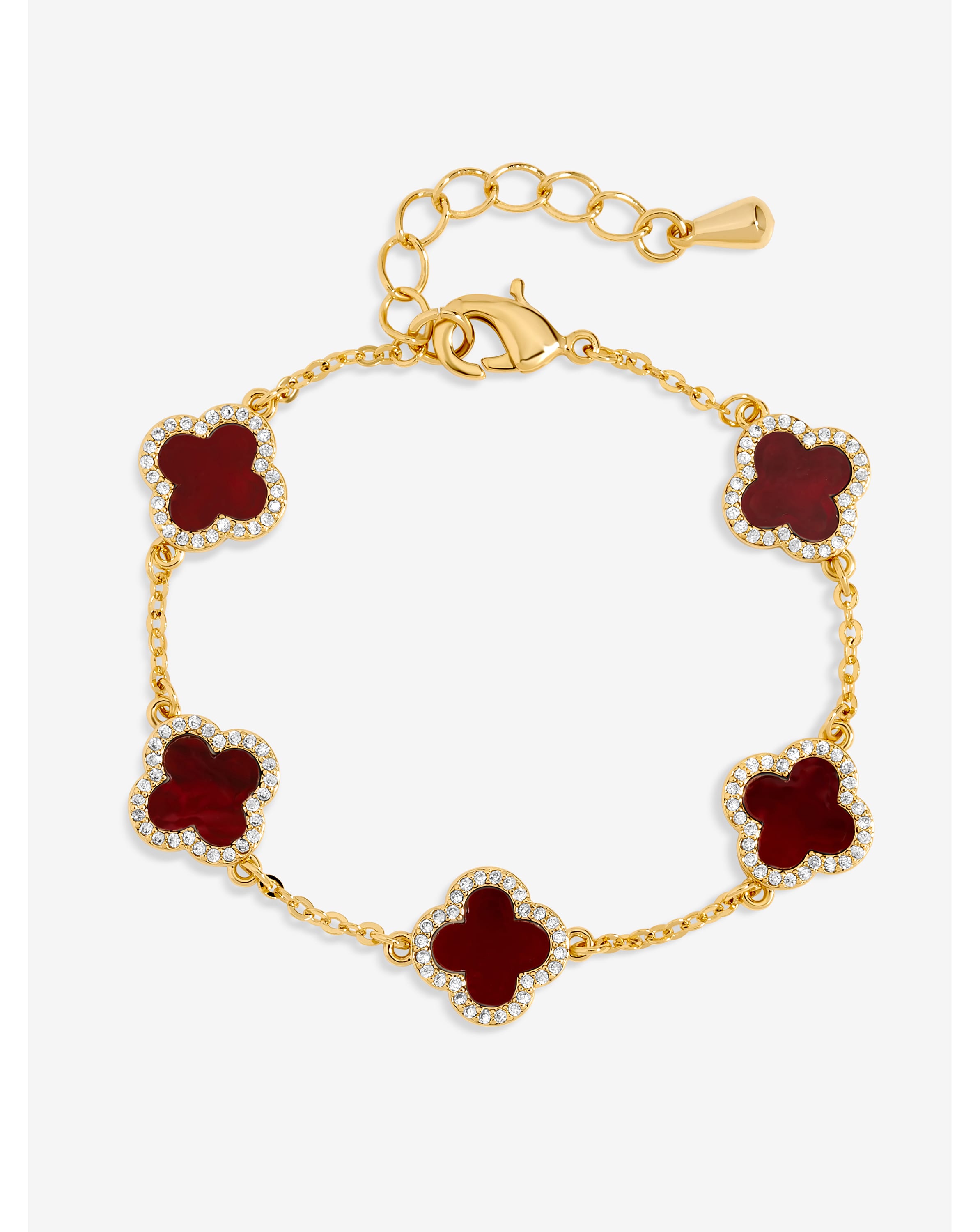 Gold Plated Carnelian Clover Bracelet