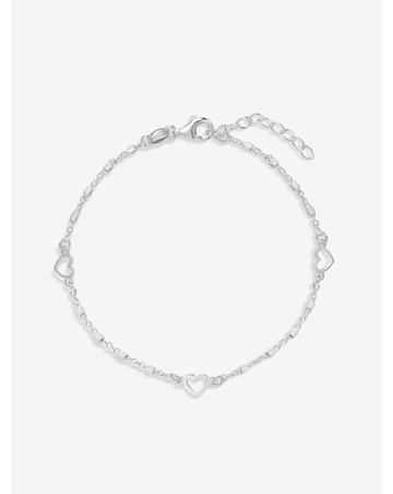 Simply Silver Sterling Silver 925 Polished Heart Station Bracelet