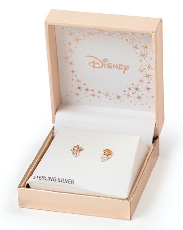 Disney Beauty & The Beast Two Tone Sterling Silver Rose Stud Earrings